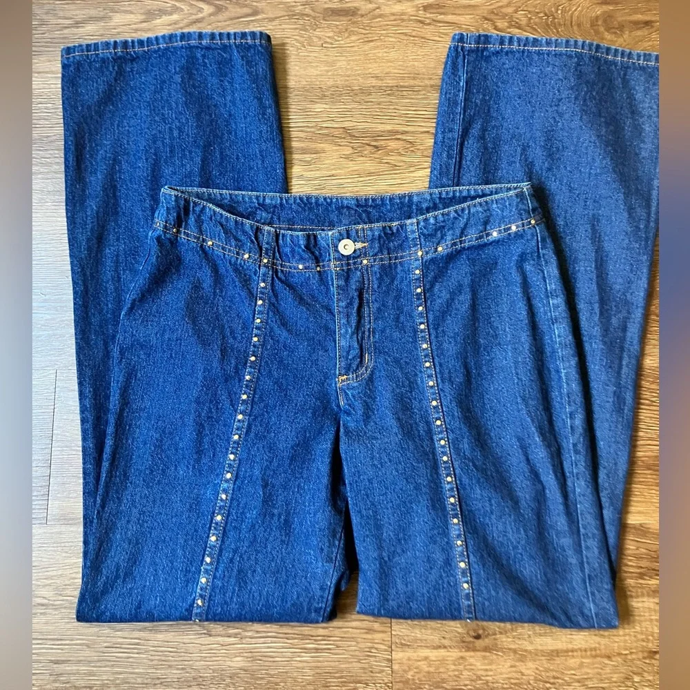 Vintage '80s Carabella Boom Boom Studded Flare Jeans Blue Denim Cotton Medium